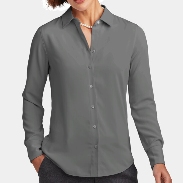 Custom No Minimum Brooks Brothers Women's Full Button Satin Blouse BB18007 Front View