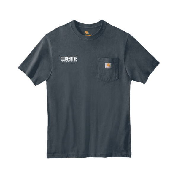light print FRONT crest logo / BACK neckline stripes - Workwear Pocket Short Sleeve T Shirt Thumbnail