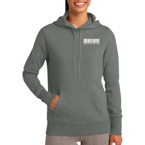 light print FRONT crest logo / R-SLEEVE stripes - Ladies Pullover Hooded Sweatshirt Thumbnail