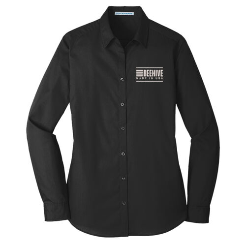 Beehive Embroidered  - Ladies Long Sleeve Carefree Poplin Shirt Thumbnail