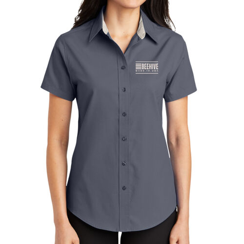 Beehive Embroidered  - Ladies Short Sleeve Easy Care Shirt Thumbnail
