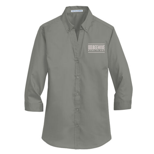 Beehive Embroidered  - Ladies 3/4 Sleeve SuperPro Twill Shirt Thumbnail