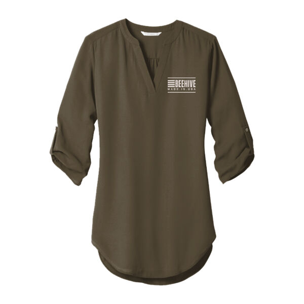 Beehive Embroidered  - Ladies 3/4 Sleeve Tunic Blouse Thumbnail