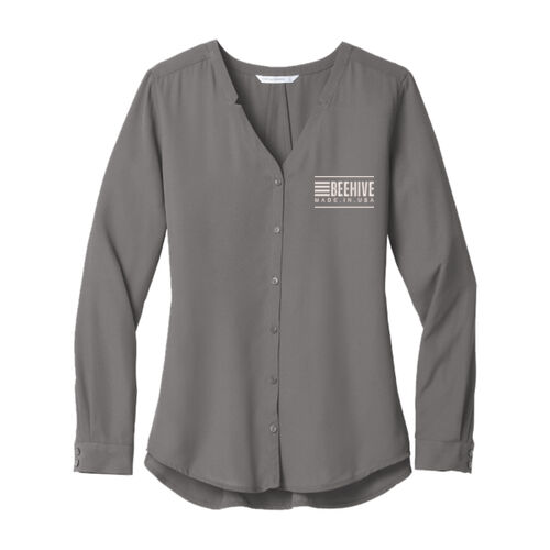 Beehive Embroidered  - Ladies Long Sleeve Button Front Blouse Thumbnail