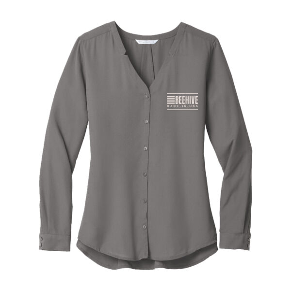 Beehive Embroidered  - Ladies Long Sleeve Button Front Blouse Thumbnail