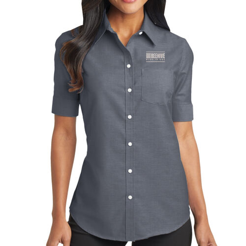 Beehive Embroidered  - Ladies Short Sleeve SuperPro Oxford Shirt Thumbnail