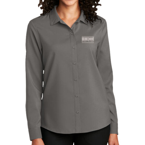 Beehive Embroidered  - Ladies Long Sleeve Performance Staff Shirt Thumbnail