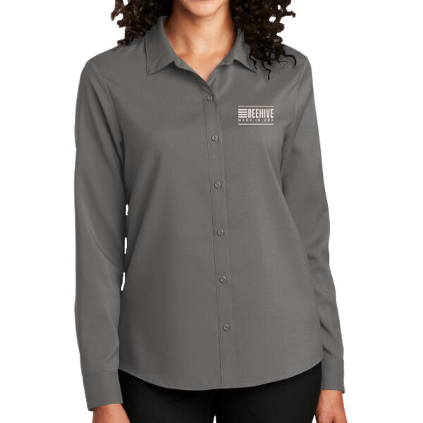 Beehive Embroidered  - Ladies Long Sleeve Performance Staff Shirt Thumbnail