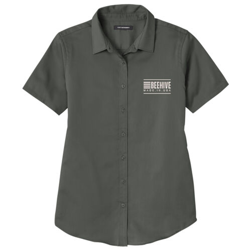 Beehive Embroidered  - Ladies Short Sleeve SuperPro React Twill Shirt Thumbnail