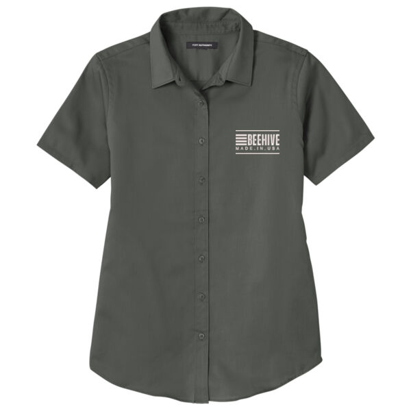 Beehive Embroidered  - Ladies Short Sleeve SuperPro React Twill Shirt Thumbnail