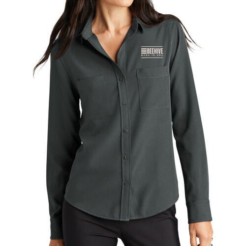 Beehive Embroidered  - Women's Stretch Crepe Long Sleeve Camp Thumbnail