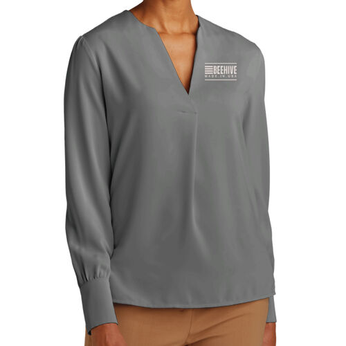 Beehive Embroidered  - Women's Open Neck Satin Blouse Thumbnail