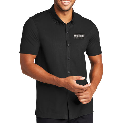 Beehive Embroidered - Stretch Pique Full Button Polo Thumbnail