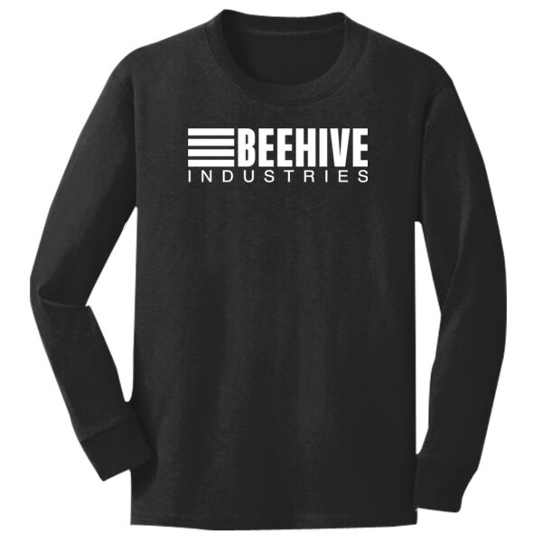 Beehive front logo / sleeve stripes printed  - Youth Long Sleeve Core Cotton Tee Thumbnail