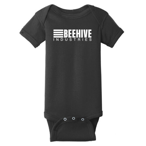 Beehive front logo / sleeve stripes printed  - Infant Short Sleeve Baby Rib Bodysuit Thumbnail
