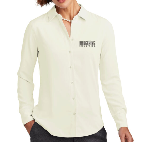 Beehive Embroidered - Women's Full Button Satin Blouse Thumbnail