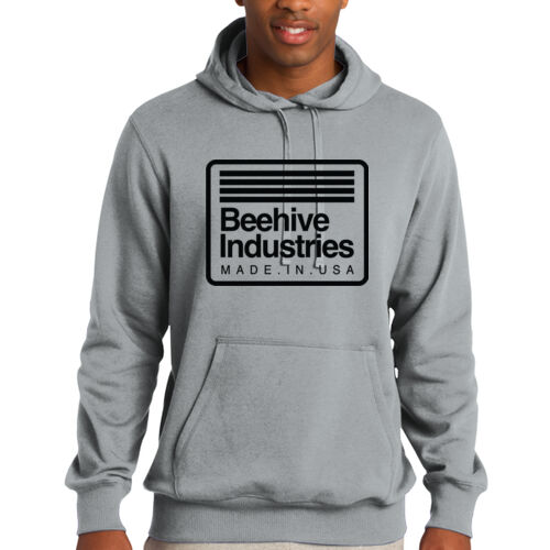 Dark Print FRONT FULL made in USA / R-SLEEVE stripes - Tall Pullover Hooded Sweatshirt Thumbnail