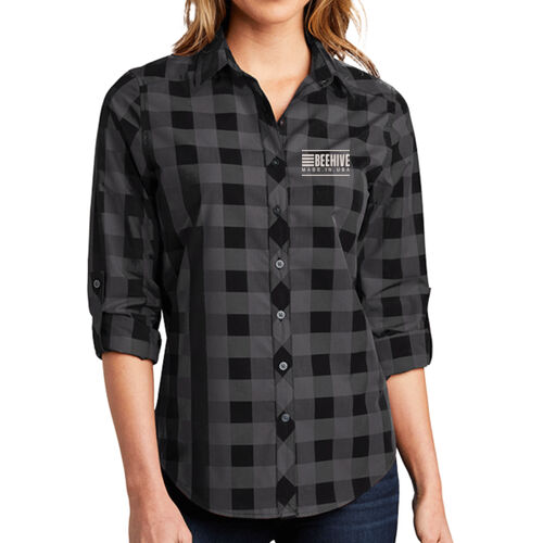 Beehive Embroidered  - Ladies Everyday Plaid Shirt Thumbnail