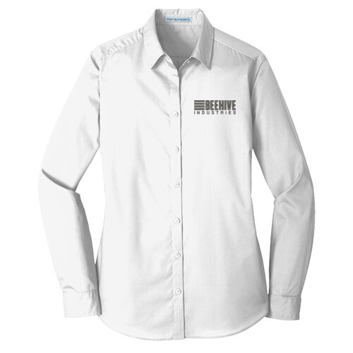 Beehive Embroidered - Ladies Long Sleeve Carefree Poplin Shirt Thumbnail