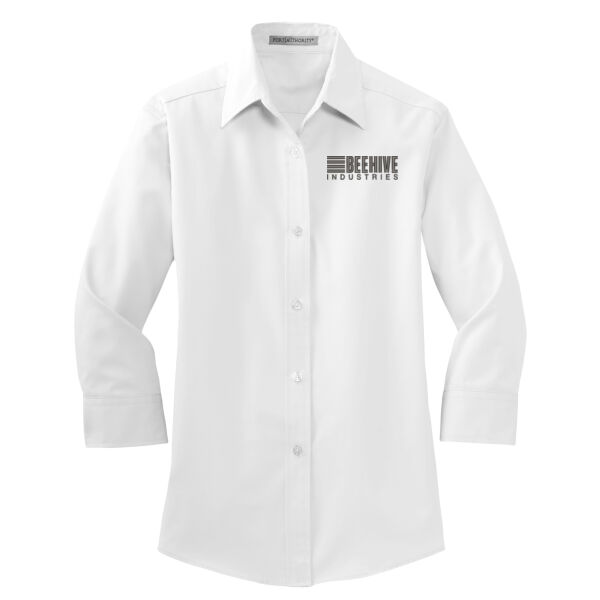 Beehive Embroidered - Ladies 3/4 Sleeve Easy Care Shirt Thumbnail