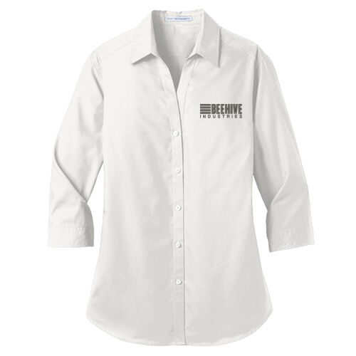 Beehive Embroidered - Ladies 3/4 Sleeve Carefree Poplin Shirt Thumbnail