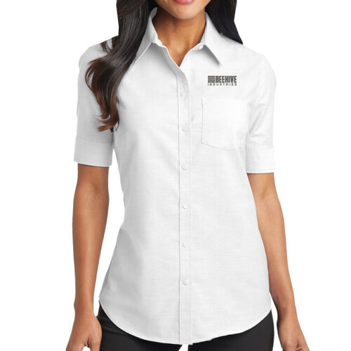 Beehive Embroidered - Ladies Short Sleeve SuperPro Oxford Shirt Thumbnail