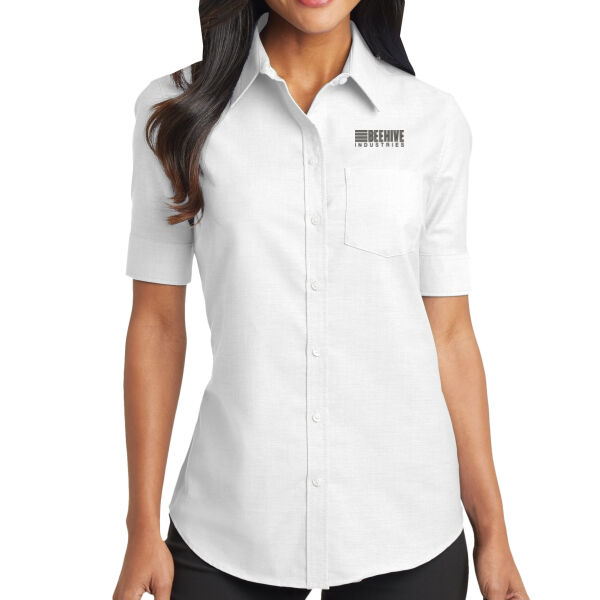 Beehive Embroidered - Ladies Short Sleeve SuperPro Oxford Shirt Thumbnail