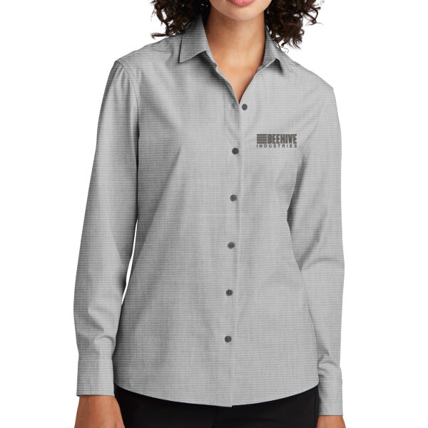Beehive Embroidered - Women's Long Sleeve Stretch Woven Shirt Thumbnail