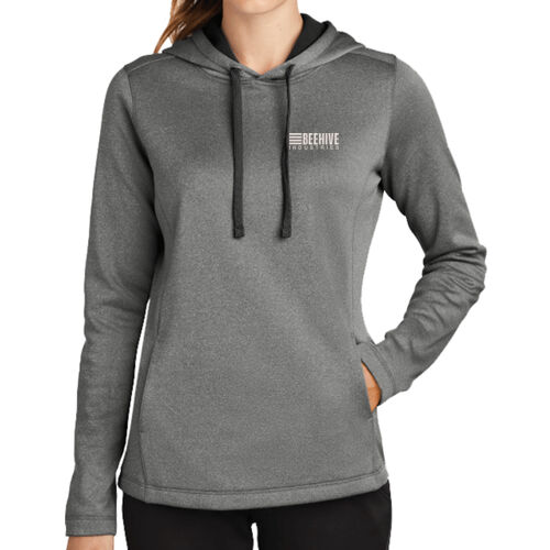 Beehive Embroidered - Ladies PosiCharge ® Sport Wick ® Heather Fleece Hooded Pullover Thumbnail