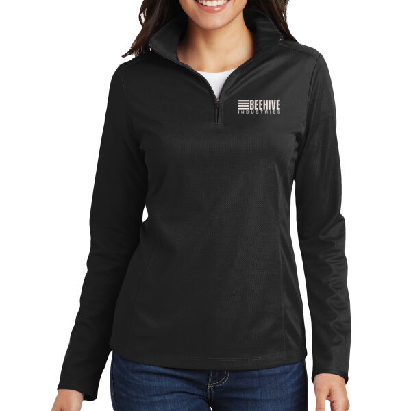Beehive Embroidered - Ladies Pinpoint Mesh 1/2 Zip Thumbnail