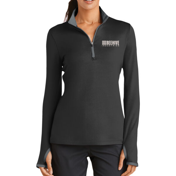 Beehive Embroidered - Ladies Dri FIT Stretch 1/2 Zip Cover Up Thumbnail