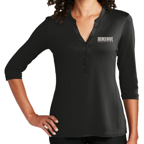 Beehive Embroidered - Ladies UV Choice Pique Henley Thumbnail