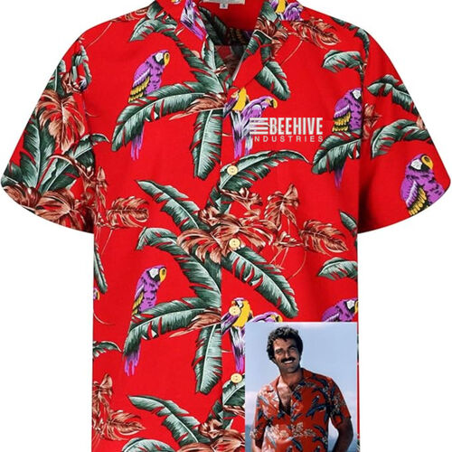 Beehive Industries Embroidered - Paradise Found Jungle Bird Red Hawaiian Shirt Thumbnail